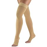 Truform 0848, Compression Stockings, Thigh High, Open Toe, 30-40 mmhg, Beige, Small