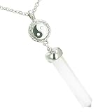 Positive Energy Balance Powers Yin Yang Amulet Crystal Point Lucky Snow White Cats Eye Stainless Steel Pendant 18" Necklace