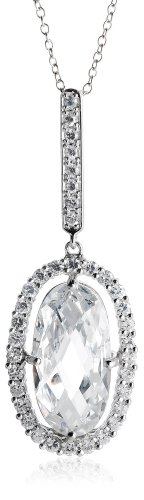 Sterling Silver Oval Cubic Zirconia Drop Pendant, 18″ Sterling Silver Oval Cubic Zirconia Drop Pendant, 18″