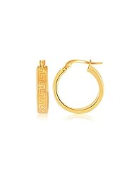 14K Yellow Gold Greek Key Small Hoop Earrings