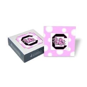 Set of 4 Ceramic Coasters (4x4) Gamecocks Pink Coaster Set South Carolina Fighting Gamecocks by 