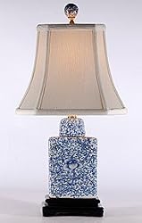 Soft Blue & White Rectangular Porcelain Accent Table Lamp