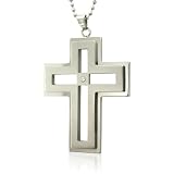 Mens Stainless Steel Cross Diamond Pendant Necklace (GH, SI, 0.05 carat)