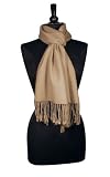 100% Pashmina Light Brown/Beige Shawl Wrap. Woman's Scarf.