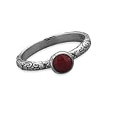 Stackable Ruby Ring Sterling Silver Heart Design 2mm Band