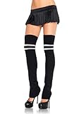 Arcylic Thigh High Leg Warmers With Lurex Stripe Detail (Black/Silver;One Size)