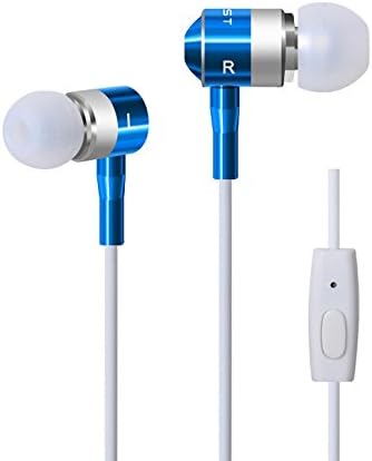 Kinstore Metal Sport Wired Stereo Bass Headset With Microphone And 3.5mm Gold Jack For Universal Cell Phones Such As Xiaomi Samsung iPhone (Blue)