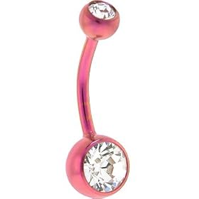 Grade 23 Titanium Pink DOUBLE GEM Curved Belly Ring