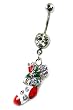 Stainless Steel Christmas Belly Ring with Clear CZ - Sock - Sold Individually