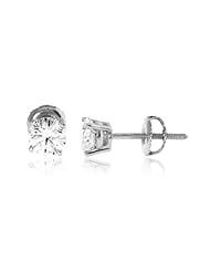 1.25 CT, White Round Brilliant cut Diamond Prong Settingsolitaire Womens Stud Earrings in 14K White Gold