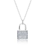 Bling Jewelry Silver CZ Pave Lock Pendant Necklace