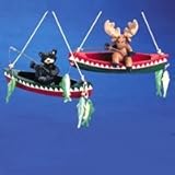 Club Pack of 12 Rustic Lodge Fishing Bear & Moose in Canoe Christmas Ornaments