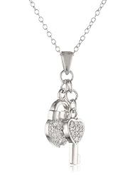 Sterling Silver Simulated Diamond Lock-and-Key Pendant, 18"