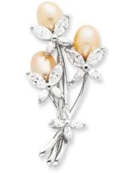Sterling Silver Freshwater Pearl & CZ Floral Pin
