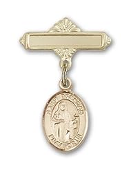 14K Gold Baby Badge with St. Brendan the Navigator Charm and Polished Badge Pin