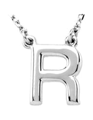 CleverEve Designer Series Sterling Silver Block Initial R Necklace 16"
