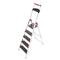 HAILO 8895-001 Alu-Sicherheits-Haushaltsleiter mit Multifunktions-Schale und Sicherheits-Halteb�gel. Belastbar bis 225 kg.- 5 Stufen