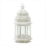 Large White Moroccan Lantern Ornate Metal Glass Light