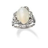 14k White Gold Oval Moonstone Ring with Diamonds