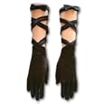 8-Button Shiny Black Stretch Satin Spandex Gloves with 