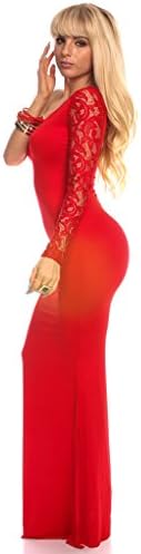 Lolli Couture FLORAL LACE TRIMMED SINGLE SLEEVE MAXI DRESS red L