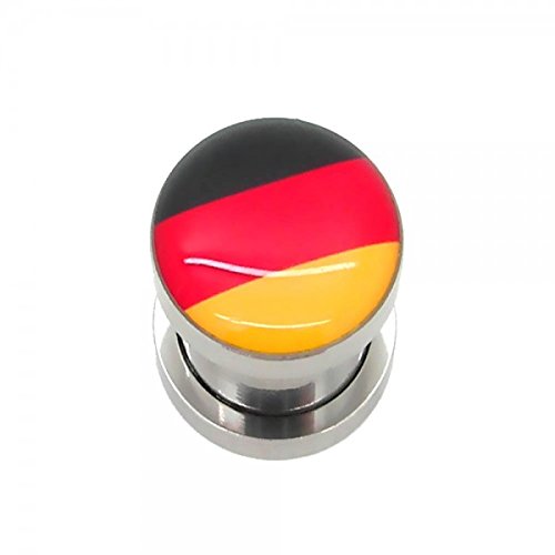 Flesh Tunnel 6mm Plug Piercingschmuck Ohr Fanartikel Deutschland Flagge Fussball WM EM Stopfen nach Dehnstab