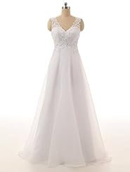 V-neck  Sleeveless Lace Applique  Ball Gown Wedding Dress 