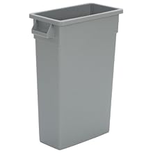 Continental H8322GY 23-Gallon Wall Hugger LLDPE Waste Receptacle with Handles, Rectangular, Gray