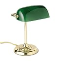 Traditional 60W Incandescent Banker s Lamp w/Green Glass Shade, Brass Base, 14"