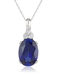 10k White Gold and Oval Gemstone Pendant Necklace, 18"