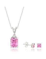 Pink CZ Sapphire Pendant and Earrings Set