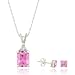 Pink CZ Sapphire Pendant and Earrings Set