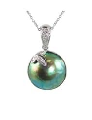 18kw 13mm Eyris pearl and diamond (.04ctw) pendant, 18"