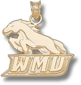 Western Michigan Broncos WMU with Bronco 5/8 Pendant - 14KT Gold Jewelry