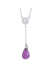 14k White gold diamond and Amethyst lariat pendant necklace
