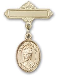 14K Gold Baby Badge with St. Edward the Confessor Charm and Polished Badge Pin