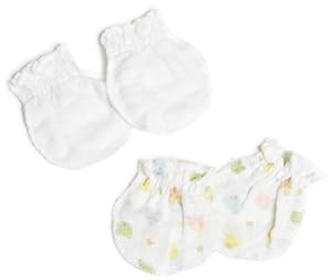 i play. Unisex-baby Newborn Organic Muslin Mitts, Print/White, 0-3 Months