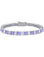 Sterling Silver Round Created Tanzanite and Cubic Zirconia Tennis Bracelet 10.00 CT TGW
