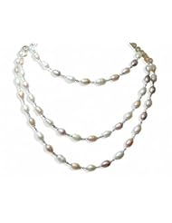 62" Sterling Silver 7mm Multi Color Peach, Lavender, & White Freshwater Cultured Pearl Necklace