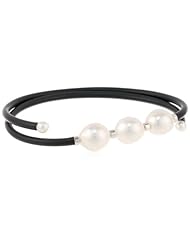 Baggins White South Sea Pearl Memory Wire PVC Tubing Double Wrapped Bangle Bracelet, 17"