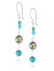 Sterling Silver Turquoise with Green Cloisonne Round Bead Earrings