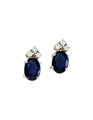 14K Yellow Gold Oval Sapphire and Diamond Earrings