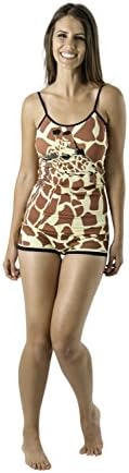 Giraffe Cami & Boy Short 2PC Womens Animal Print Top + Shorts Pajama Set (Giraffe Cami & Boyshort Set, Small)