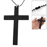 Rosallini Metal Beaded Chain Wooden Cross Pendant Necklace Black