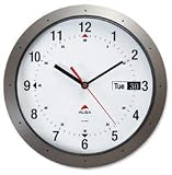 Alba Daytime Wall Clock Quartz with Day and Date Plastic Lens Diameter 380mm Metallic Case Ref HORDAY UK