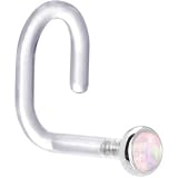 18 Gauge 1/4 White Gold 2mm Light Pink Synthetic Opal Bioplast Nose Ring