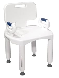 Drive Medical Bath Bench with Back and Arms, White