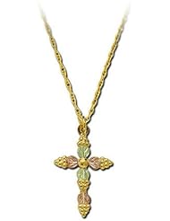 Landstroms Black Hills Gold Cross Pendant Necklace with Leaves - M620
