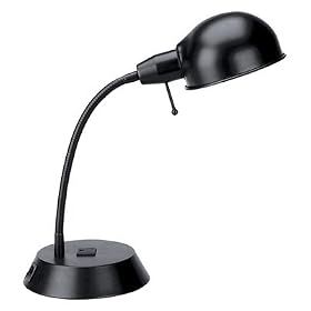 Home and Office Desk Lamp, RJ 11 Phone/Modem Jack, Outlet in Base, Matte Black CEB20208