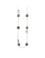 Sterling Silver 34 Inch Cultured Freshwater Pearl and Multistone Necklace